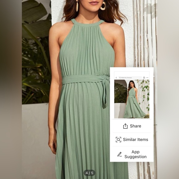 SHEIN Sage Green Pleated Maternity Maxi Dress Halter NWOT Size L - Picture 4 of 5